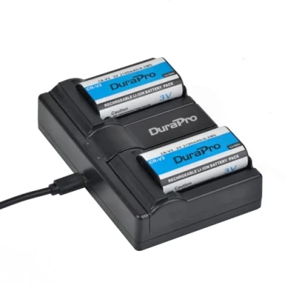 Bild av DuraPro 2X 2100 mAh CR V3 batteri LED dubbel USB laddare för Kodak RLCRV3, SBP 1103, ULCR V3R, VLCRV3, 1080142; Olympus C3000 C3040 C 40Z 2100UZ 30 3040Z