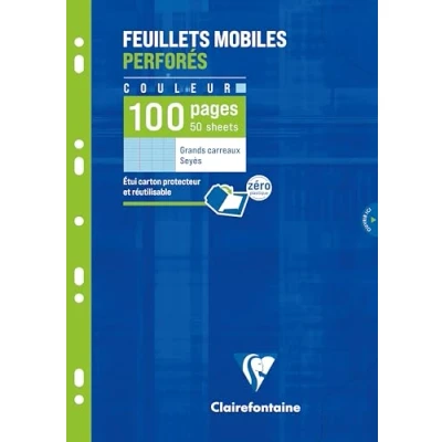 Bild av Clairefontaine 1741C ett blått perforerat mobilark fodral A4 21 x 29,7 cm 100 sidor med stora rutor 90 g vitt papper återanvändbart