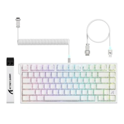 Bild av ATTACK SHARK R82 HE 75% Trådbunden Gamingtangentbord med C01ULTRA LED kabel, Magnetiska Switchar, 5 lagers Ljuddämpning, 8000Hz Polling Rate, Ultra Precision 0,005mm RT teknik, RGB (Vita konturer)