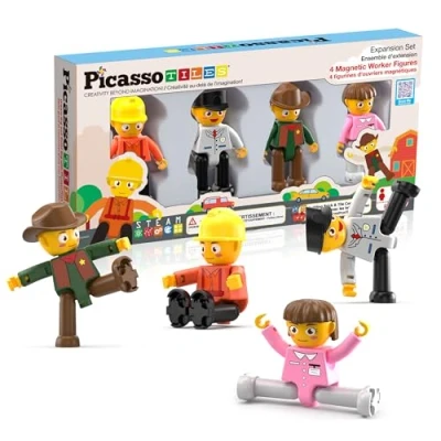 Bild av PicassoTiles Yrkeskaraktär actionfigurer småbarn leksaksset rollspel magnet förlängningspaket tillägg STEM konstruktion byggsten kakel PTA02