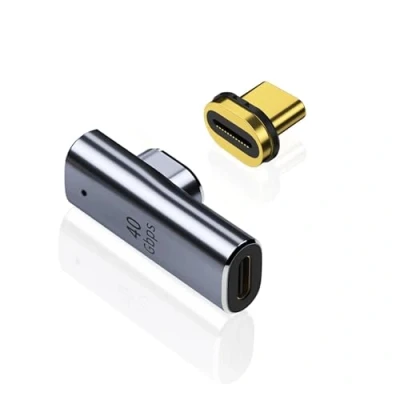 Bild av 90 graders USB C magnetisk adapter, 24 stifts 40 GB/S dataöverföring och 8 k@60 Hz videoutgång adapter med 100 W snabbladdningsstöd för MacBook Pro enheter