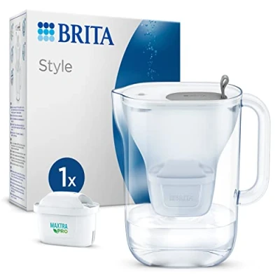 Bild av BRITA Vattenfilterkanna stil ljusgrå (2,4 l) inkl. 1 x MAXTRA PRO All in patron filter i modern design för kylskåp att minska kalk, klor, metaller som bly och koppar