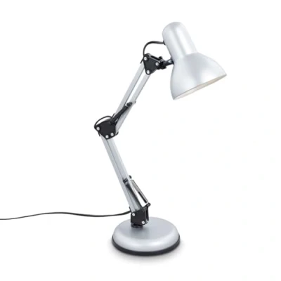 Bild av BRILONER LED skrivbord retro med kabelbrytare, vridbar, E14 fattning, max. 25 watt, bord, lampa, sänglampa, dekoration, kontor, lä, 53 x 15,5 cm, silverfärgad