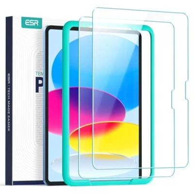 Bild av ESR Skyddsfilm i härdat glas kompatibel med iPad 10:e generationen (2022 10,9 tum) ultrahårt skärmskydd orienteringsram, reptålig, HD klarhet, bubbelfri, 2 stycken
