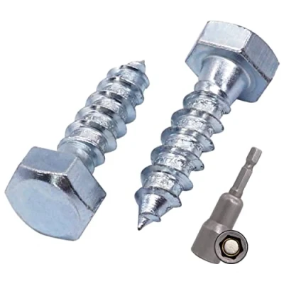 Bild av SKIR&#039;CO (140 st) DIN 571 zinkpläterat stål hexagon träskruvar M8 x 30 mm, coachskruvar, hexskruv, lagbultar (med magnetisk hexbit)