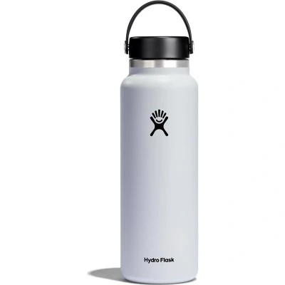 Bild av Hydro Flask Water Bottle 1180 ml 40 oz Vacuum Insulated Stainless Steel with Leak Proof Flex Cap and Powder Coat Wide Mouth White