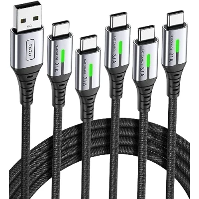 Bild av INIU USB C kabel [5 pack], Snabbladdning (2+2+1+1+0.5m) Type Kabel, 3,1 A QC Zinklegerad, Nylon Flätad Datakabel, till Laddningskabel för Samsung S21 S20 S10 Huawei OnePlus Google LG etc