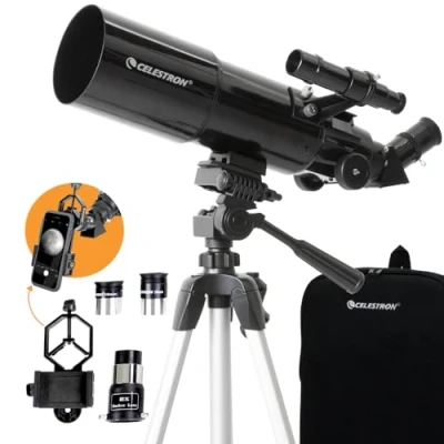 Bild av Celestron 22030 Travel Scope portabelt refraktorteleskop med 80mm fullbelagd glasoptik, astronomiprogram som bonus och Digiscoping Smartphone adapter