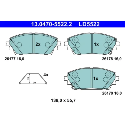 Bild av ATE 13.0470 5522.2 Jeu de plaquettes frein avec indicateur d&#039;usure accessoires MAZDA: 3 3/5 portes