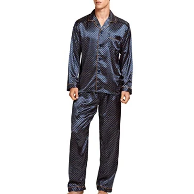 Bild av Sovkläder satin pyjamas set nattkläder myskläder, Blå gyllene, L