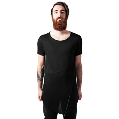 Bild av Urban Classics LONG OPEN EDGE Front ZIP TEE Tshirt med print, Storlek: Medium, Black