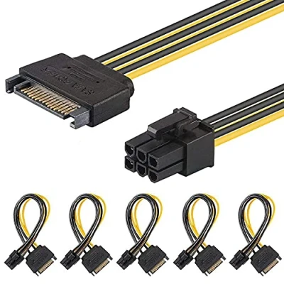 Bild av J&amp;D (5 pack) SATA 15 stift till 6 PCI Express (PCIe) grafikgrafikkort strömkabeladapter (20 cm)
