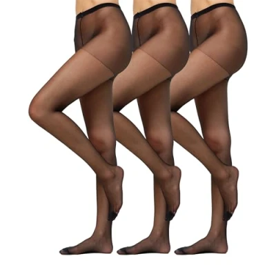 Bild av Endast 3 pack supersits Color 20 DEN stora storlekar, transparenta fina strumpbyxor matt utseende, nylon, bekväm linning damer, svart, 46 48