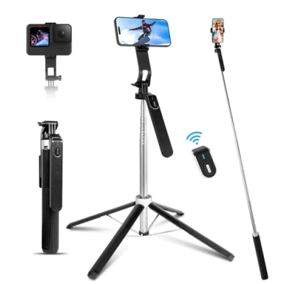Bild av Romon 180 cm Selfie pinne, Stick Quad Tripod, 360 vridbart förlängningsstöd med kompatibel iPhone Android telefon, kamera