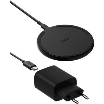 Bild av Belkin 15 W trådlös laddningskudde Qi laddare för Apple iPhone 16, 15/14/13, AirPods, Samsung Galaxy S25, S24, Pixel ingår strömförsörjning och kabel svart