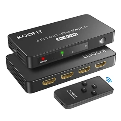 Bild av HDMI omkopplare 3 i 1 utgång, splitter 4K med fjärrkontroll, auto multikontakt stöder 3D UHD, Switch för PS5, PS4, PS3, DVD, Blu ray, Xbox, Fire