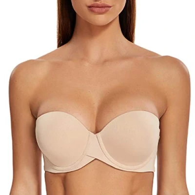 Bild av MELENECA Kvinnors Push up axelbandslösa behåar med Lift Stay Put Padded Cup Beige 80B