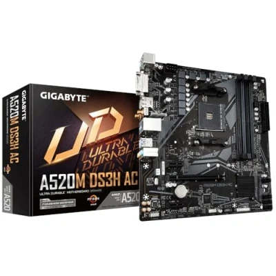 Bild av GIGABYTE A520M DS3H AC, AMD, Uttag AM4, AMD Ryzen 3000 Series, Threadripper PRO WX DDR4 SDRAM, 128 GB