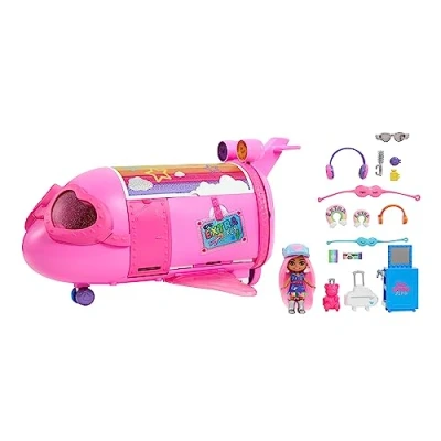 Bild av Barbie Extra Fly jetlekset med Mini Minis docka, innehåller 15 mode och resetillbehör, HPF72