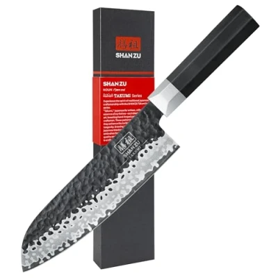Bild av SHAN ZU Handsmidd Santoku kniv, 19 cm Kökskniv, 7 lager vass Japansk kniv i 9Cr18MOV stål, Professionell Gyuto med G10 Handtag TAKUMI Series