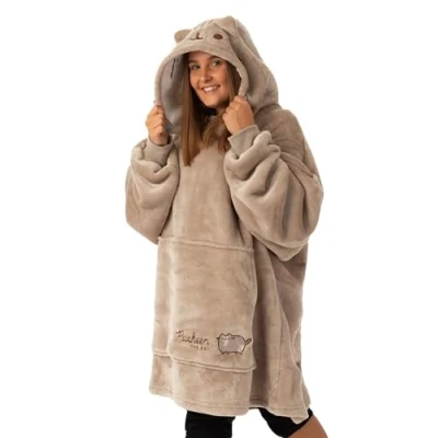 Bild av Pusheen brun broderad filt för kvinnor Hoodie Njut av mysig komfort med denna VUddie En storlek passar alla Dyk in i lekfulla äventyr din favoritkatt