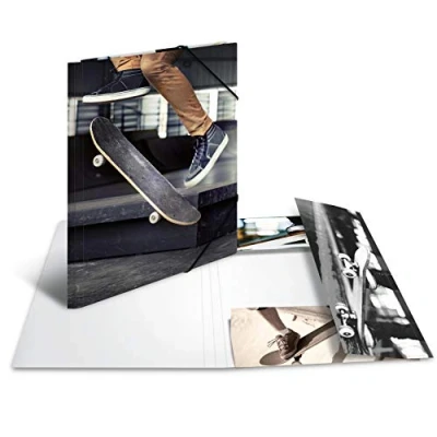 Bild av Herma 19227 samlarmapp DIN A4 Impressions skateboard av stabil kartong med tryckta innerfickor, gummikappa, hörnmapp, 1 teckenmapp för barn