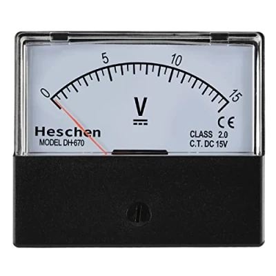 Bild av Heschen rektangulär voltmeter analog panel volt spänningsmätare DH 670 typ DC 015 V klass 2.0 CE listad