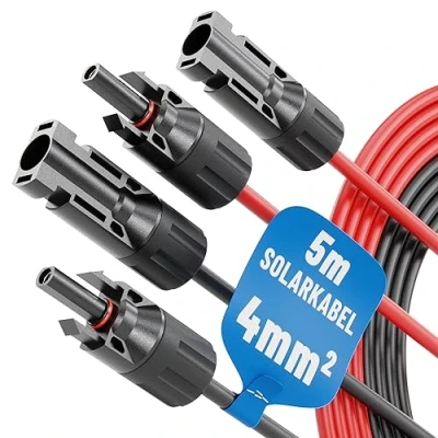 Bild av ABSINA 2 x 5 meter solkabel 4 mm H1Z2Z2 K svart och röd PV kabel UV resistent 2, kabel, solcellsmonteringstillbehör, qmm