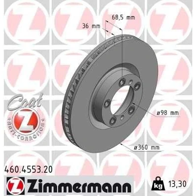 Bild av ZIMMERMANN 460.4553.20 Disque de frein 360 36 7/5 5 130 ventilé l&#039;intérieur revêtu à haute teneur en carbone