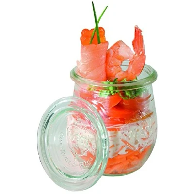 Bild av APS 12 original WECK burkar 220 ml med lock, uppsättning av 12, Ø 7 cm, H: 8 tulpanform, konserveringsburk, dekorativ burk, dessertburk, förvaringsburk, diskmaskinssäker