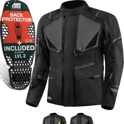 Bild av SHIMA RUNNER Motorcykeljacka för män, AIRFORCE Godkänd Armjacka Protecion Jackor Vattentäta textilkläder vinter sommar touring motorcyklar äventyrsutrustning (herr, svart, 4XL)