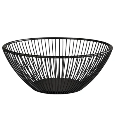 Bild av APS &quot;SVART&quot; rund metallnätkorg, robust nätkorg, Ø 20 cm x H: 8 cm, brödkorg, fruktkorg, grönsakskorg, stapelbar, svart, diskmaskinssäker