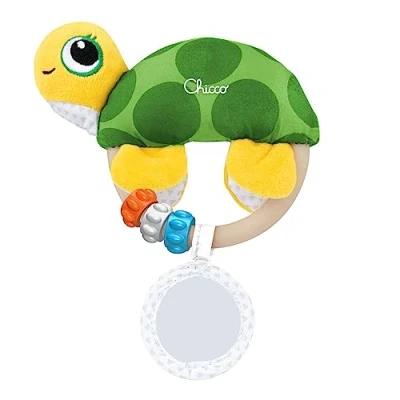 Bild av Chicco Easy Grip Turtle Game, mjuk leksak för barn med skallra, spegel, plastring och pärlor, lätt att greppa, hjälper till utveckla taktila visuella färdigheter, 0 18 månader