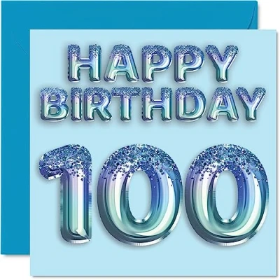 Bild av 100:e födelsedagskort för män blå glitter festballong grattis på 100 år gammal man farfar farfar, pappa, farmor, 145 mm x ett hundra gratulationskort present