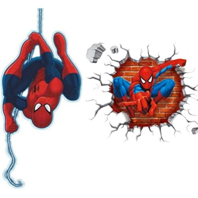 Bild av Kibi 2 st väggklistermärken Spiderman 3D effekt klistermärken sovrum dekoration jätte självhäftande väggklistermärke flyttbara barn