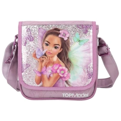 Bild av Depesche 12778 TOPModel Fairy Love liten axelväska i mauve med modellmotiv och fjärilar, väska justerbar axelrem främre klaff