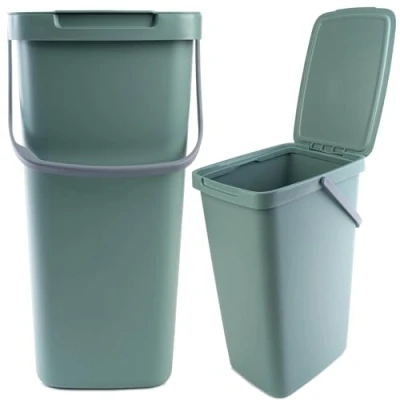 Bild av KADAX Avfallsbehållare med lock och handtag, papperskorg av plast, för avfallsseparation, rektangulär avfallskorg (grön, 20 l)