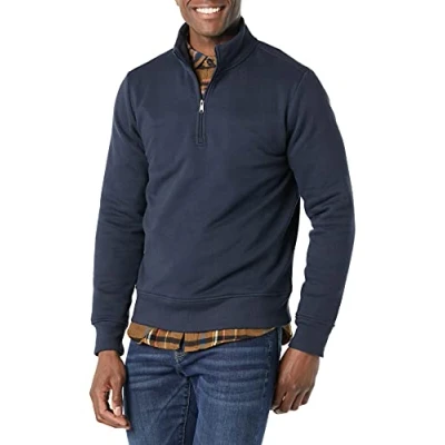 Bild av Amazon Essentials Men&#039;s Långärmad fleecetröja med kvartsdragkedja, Marinblå, M