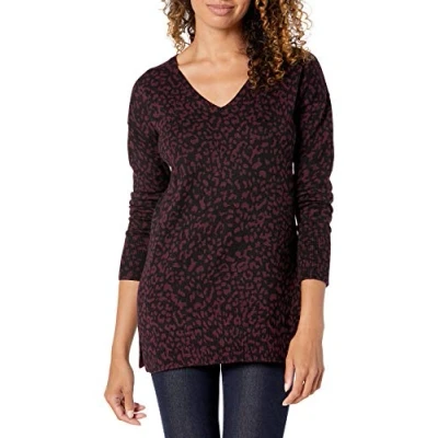 Bild av Amazon Essentials Women&#039;s Lätt långärmad V ringad tunika tröja (finns i plusstorlek), Svart Djurtryck, XXL