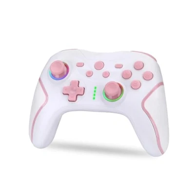 Bild av NK Trådlös omkopplare Switch/OLED/Lite/Pro med Wake funktion, makroinställningar, Bluetooth, 6 axlar, Turbo dubbel vibration vibration, LED indikatorer vit och rosa färg
