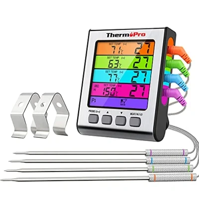 Bild av ThermoPro TP17H digital köttermometer kök matlagning termometer med 4 temperatursonder för ugn grill BBQ bakgrundsbelysning
