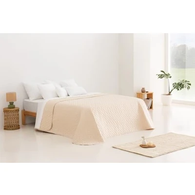 Bild av Todocama Tunt stjärnigt bouto överkast för vår, sommar, höst och vinter 100% extra mjukt mikrofiber. Multifunktionellt sängöverdrag, säng 140/150/160 250 x 260 cm beige