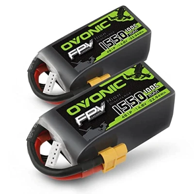 Bild av OVONIC Lipo batteri 4 s 1550 mAh 100C 14,8 V med XT60 kontakt för RC FPV Quadcopter flygplan hobby gör det själv (2 st)