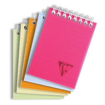 Bild av Clairefontaine Ref 32866C Linicolor trådbunden anteckningsbok (80 ark) A7 storlek, 90 gsm borstat velumpapper, polyprofodral, linjerat slumpmässigt färgskydd