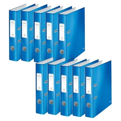 Bild av Leitz kvalitetsmapp 180, 10 pack, A4, smal, 5,2 cm ryggbredd, laminerad gråkartong, blå, WOW serien, 10060036