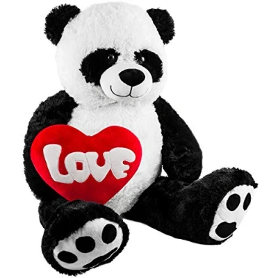 Bild av BRUBAKER XXL Panda 100 cm stor med kärlek hjärta mjuk leksak gosedjur nallebjörn