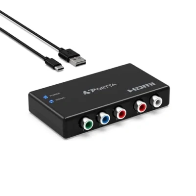 Bild av PORTTA Component to HDMI Converter, 5 RCA YPbPr till Video RGB Adapter, Kompatibel med Wii, PS2, PS3, DVD, Xbox 360, HDTV, Monitor, Projektor