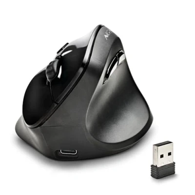 Bild av NGS Evo Moksha Trådlös mus, Vertikal ergonomisk 2,4 GHz, Tysta knappar, Justerbar DPI: 800/1200/1800/2400, Plug and Play, Svart
