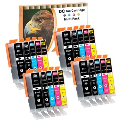 Bild av D &amp; C 20 bläckpatroner för Canon PGI 550 CLI 551 Pixma ip7200 iP7250 iP8750 iX6850 MG5450 MG5550 MG5650 mg5655 MG6350 MG6450 MG6650 00 mg7 100 MG7150 MG7550 MX725 MX925
