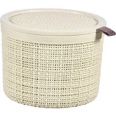 Bild av CURVER Jute 2L rund förvaringsbox praktisk korg för förvaring av småsaker eller kläder infällbar och stapelbar 100% återvunnen 17,1 x 12,6 cm Off white